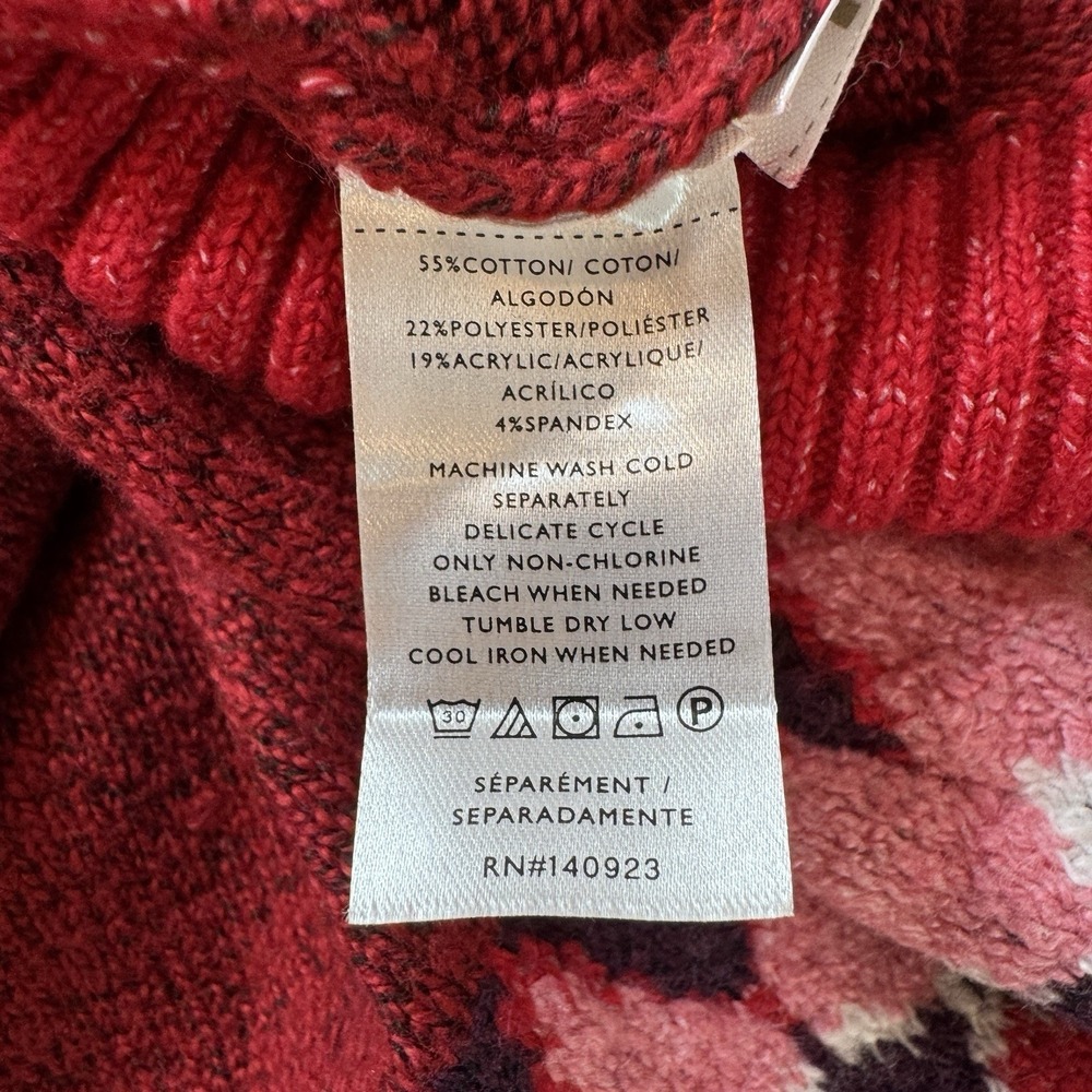LOFT Sweater Womens XS Fair Isle Geometric Pullover Red Multi Cotton Blend Warm - Picture 4 of 6